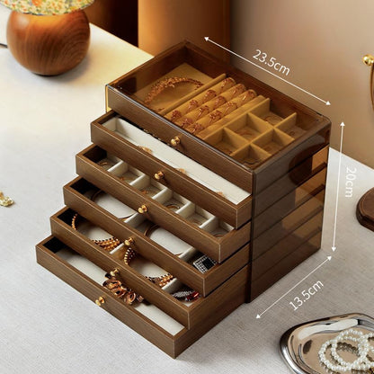 Stackable Jewellery Organizer Box-Walnut - size: 6 Drawers