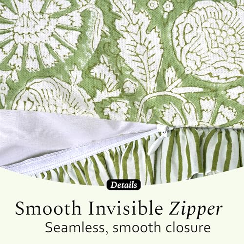CPC Olive Bloom Block Print Ruffle Pillow Cover 18x18 Inch, Pack of 2 - color: Olive Bloom, size: 18" x 18" (Pack of 2)
