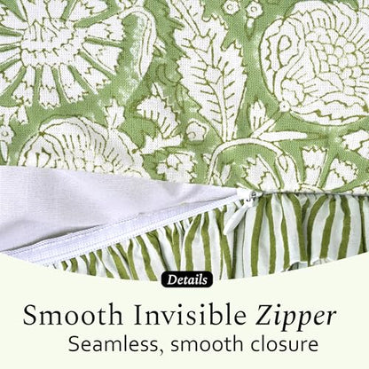 CPC Olive Bloom Block Print Ruffle Pillow Cover 18x18 Inch, Pack of 2 - color: Olive Bloom, size: 18" x 18" (Pack of 2)