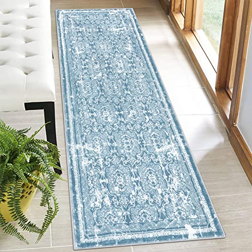 Vaukki Hallway Runner 2x6 ft, Cyan Vintage Shaggy Soft Kitchen Rug - color: Cyan, size: 2' x 6'(Runner)