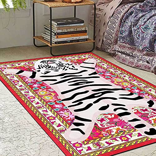 Tiger Rug for Bedroom Cartoon 2x3 ft Small Area Rug Washable Funky Colorful Carpet for Living Room Boho Non-Slip Modern Abstract Bathroom Door Mat - color: J, size: 2' x 3' (Rectangular)