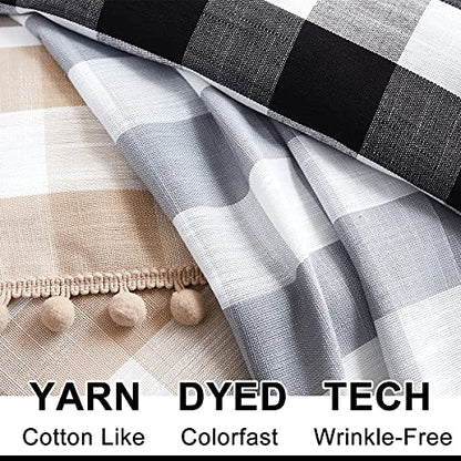 Plaid Kitchen Tier Curtains for Basement Laundry 27x24 Grey White Check 2pc - color: Grey and White, size: 24"W x 24"L (Pack of 2)