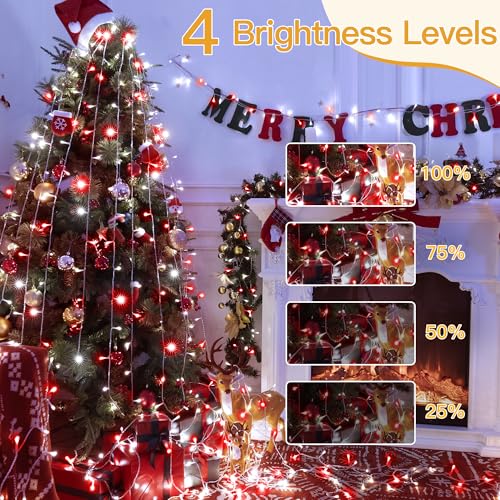 Ollny Red and White Christmas Lights, 400LED 131FT String Light with Remote - color: Red and White, size: 400 LEDs