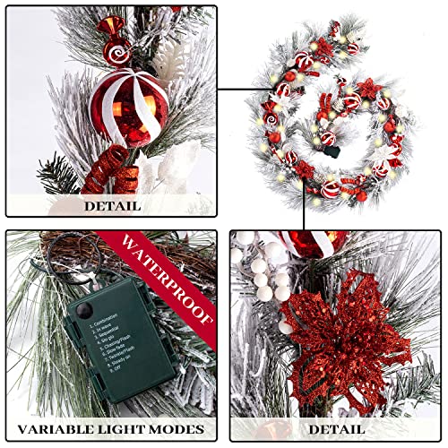 WANNA-CUL Pre-Lit 9ft Christmas Garland with Lights 50 LED Red White Bauble - color: 04-red White