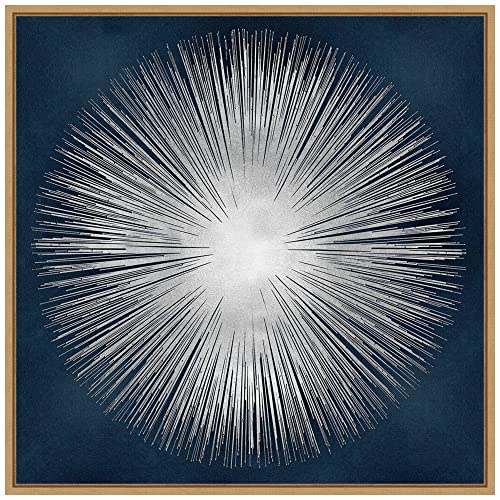 Amanti Art Framed Canvas Wall Art 22x22 Sunburst on Dark Blue I by Abby Young, Framed Wall Art Canvas, Abstract Artwork, Modern Decor, Medium Poster Painting for Living Room, Bedroom, Bathroom, - color: Sylvie Natural, size: 22"L x 22"W