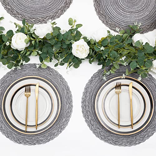 SHACOS Round Placemats Set of 6 Woven Round Table Mats 15 inch Braided Border Washable Cotton Polyester Circle Place Mats, Gray - color: Gray, size: 6 pieces