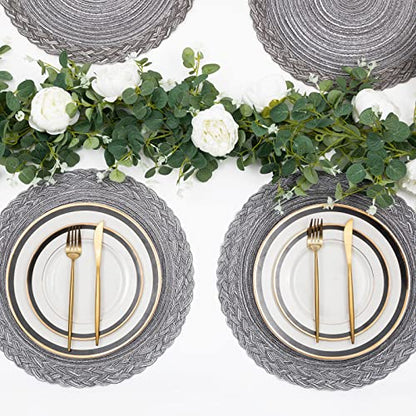 SHACOS Round Placemats Set of 6 Woven Round Table Mats 15 inch Braided Border Washable Cotton Polyester Circle Place Mats, Gray - color: Gray, size: 6 pieces