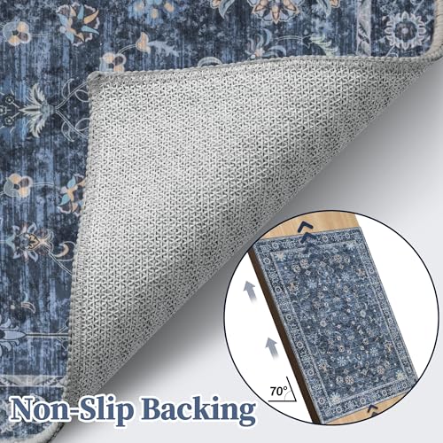 Tangsoo 2.6x14 Washable Long Runner Rug for Hallway Non Slip - color: Distressed Blue Black, size: 2'6" X 14' (Runner)