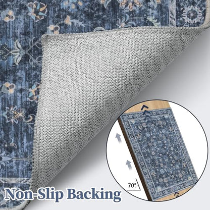 Tangsoo 2.6x14 Washable Long Runner Rug for Hallway Non Slip - color: Distressed Blue Black, size: 2'6" X 14' (Runner)
