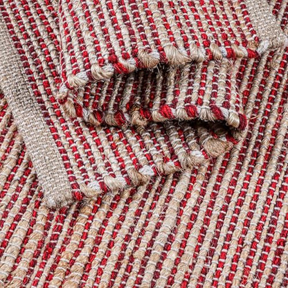 Cotton/Jute Placemats Set of 4-13x19 Inch - Natural - Red - color: Natural - Red