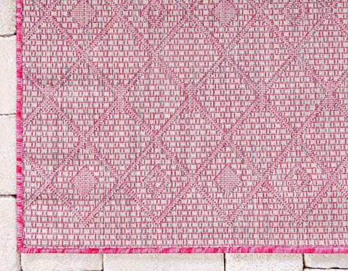 Unique Loom Outdoor Trellis Collection Area Rug - Tribal Trellis (2' x 6' 1" Runner, Fuschia/ Gray) - color: Fuschia/Gray, size: 2' x 6'1" (Runner)
