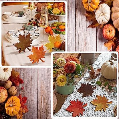 BBTO 6 Pcs Fall Wooden Maple Leaf Signs Thanksgiving Table Decor