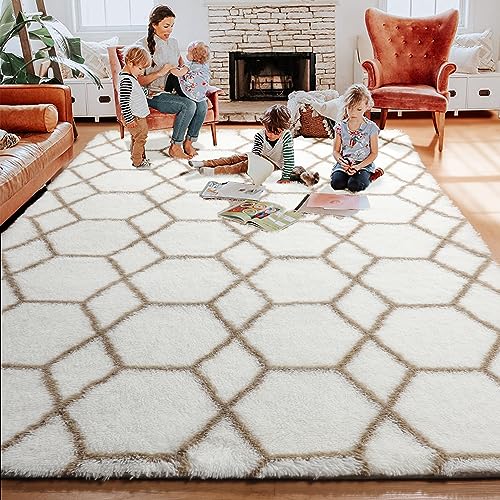 6x9 Area Rugs for Living Room Bedroom, Fluffy White and Beige Geometric Rug - color: Z- White / Beige, size: 6' x 9' (Rectangular)