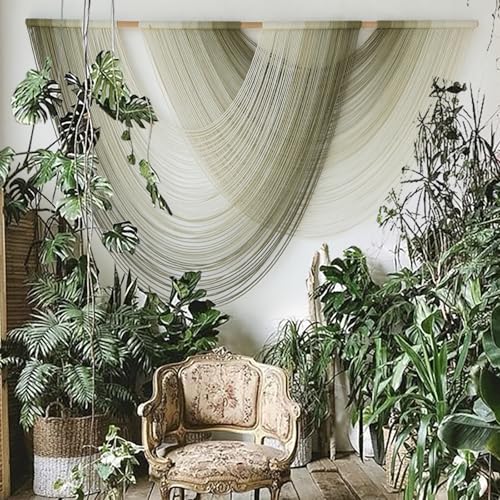 Macrame Wall Hanging Boho Tapestry Dip Dyed Ombre Moss Green 57"W*39"L - color: Moss Green