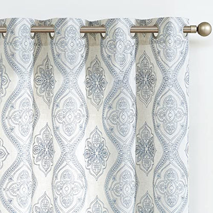 jinchan Boho Floral Linen Curtains 63 Inch Blue on Ecru Grommet 2 Panels - color: Damask Blue, size: 50"W x 63"L (Pack of 2)
