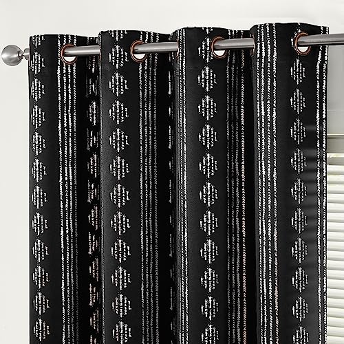 jinchan Boho Blackout Curtains 63 Inch Length for Bedroom Living Room - color: Boho | Silver on Black, size: 52"W x 63"L (Pack of 2)
