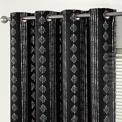 jinchan Boho Blackout Curtains 63 Inch Length for Bedroom Living Room - color: Boho | Silver on Black, size: 52"W x 63"L (Pack of 2)