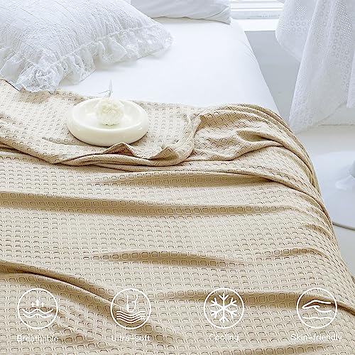 AmyHomie Cooling Waffle Blanket Queen Size, 100% Rayon Derived from Bamboo - color: Khaki, size: Queen (90"x90")