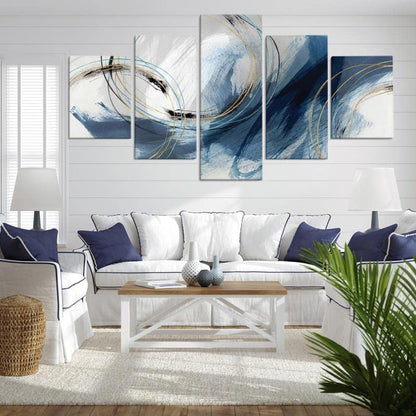 Fu-Keivy Blue Grey Abstract Canvas Wall Art Decor Fantasy Modern Artwork Painting for Living Room Bedroom 5 Panel Wall Pictures Graffiti on White Background - size: 60''W x 32''H