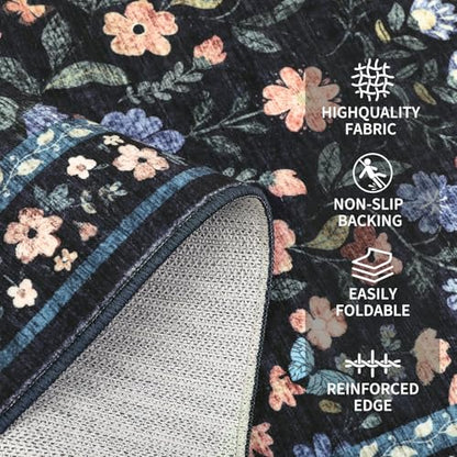 GarveeHome 4x6 Washable Floral Area Rug Low Pile Nursery Dark Grey Blue - color: Dark Grey Blue, size: 4' x 6' (Rectangular)