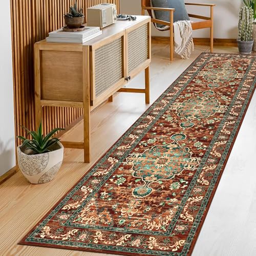 U'Artlines 2' x 8' Boho Hallway Runner Rug, Washable Carpet, Rust＆Teal - color: Rust＆teal, size: 2' x 8' (Runner)