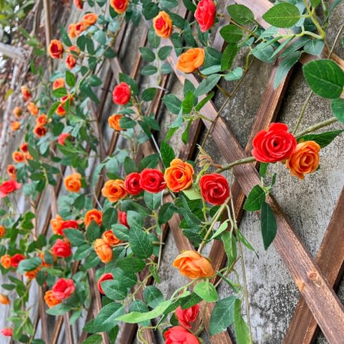 1X 6FT Fake Rose Garland, Flower Garland,Artificial Flower wild Rose Vine - color: Yellow-orange, size: 1