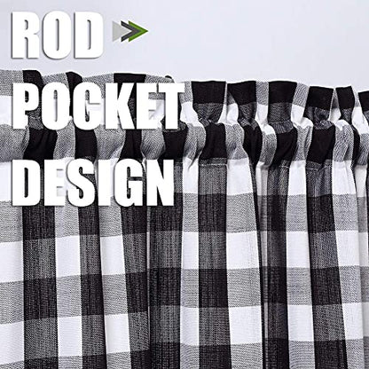 Amzdecor Black White Buffalo Plaid Valance Semi Sheer Cafe Curtain 55"x15" - color: Black/White