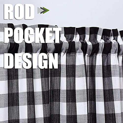 Amzdecor Black White Buffalo Plaid Valance Semi Sheer Cafe Curtain 55"x15" - color: Black/White