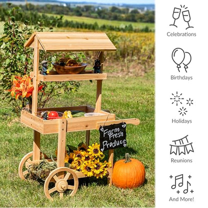 Sunnydaze Flower Cart Display Stand with Wheels, Fir Wood, 49” H, Natural - color: Natural
