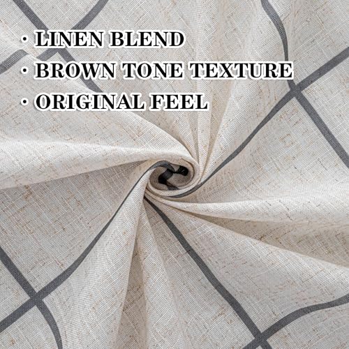 MYSKY HOME 100% Blackout Plaid Linen Curtains 63 Inches Long Double Layer Farmhouse Thermal Insulated Checkered Print Drapes with Rod Pocket Back Tab for Living Room Bedroom, 2 Pcs, 52"Wide, Deep Grey - color: Deep Grey, size: 52"W x 63"L (Pack of 2)