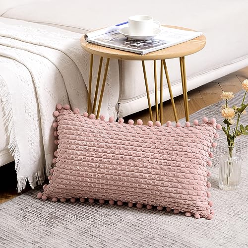 Fancy Homi 2 Packs Dusty Pink Decorative Throw Pillow Covers 12x20 Inch for Couch Bed Sofa, Modern Farmhouse Boho Home Decor, Soft Cute Plush Corduroy Cushion Case 30x50 CM - color: Dusty Pink, size: 20" x 12" (Pack of 2)