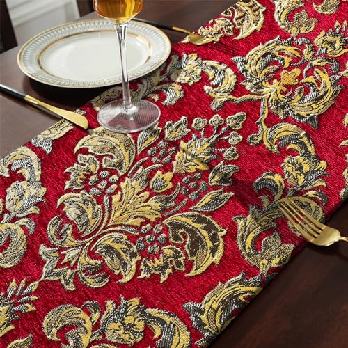 Elegant Table Runners 72 inches Long Chenille with Tassels Red Christmas - color: Red, size: 13x72”