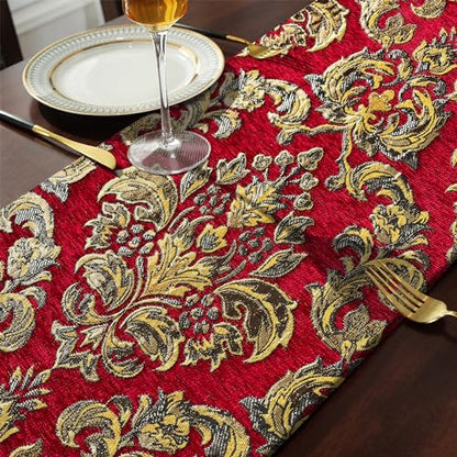 Elegant Table Runners 72 inches Long Chenille with Tassels Red Christmas - color: Red, size: 13x72”