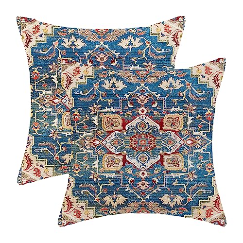 Boho Blue Red Carpet Pattern Pillow Covers 18x18 Set of 2 - color: Boho-15, size: 18" x 18" (Pack of 2)