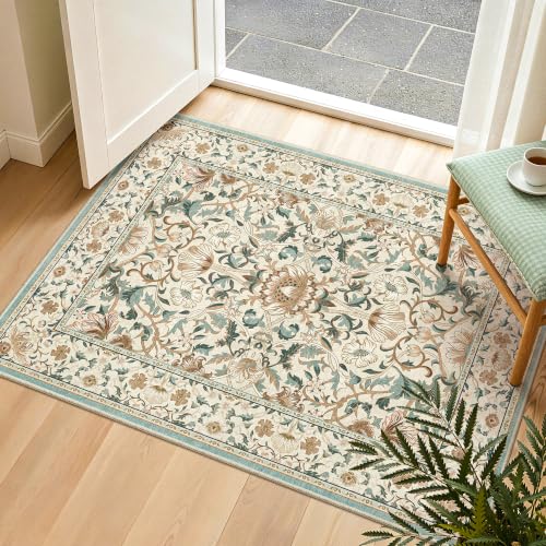 2x3 Kitchen Rugs Non Slip Washable Floral Small Entryway Rug, Tan - color: Tan, size: 2' x 3' (Rectangular)
