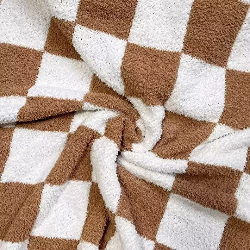 Ultra Soft Checkered Blanket Cozy Buffalo Check Throw Fluffy Knitted Reversible Throw Blanket Lightweight Fleece Checkerboard Grid Blanket for Sofa Couch Bed Travel, Orange Khaki, 51''x63'' - color: Orange Khaki