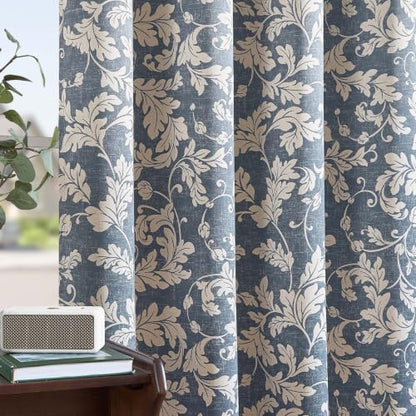 jinchan Blue Floral Curtains 84 Inch Room Darkening Grommet 2 Panels - color: Blue, size: 50"W x 84"L (Pack of 2)