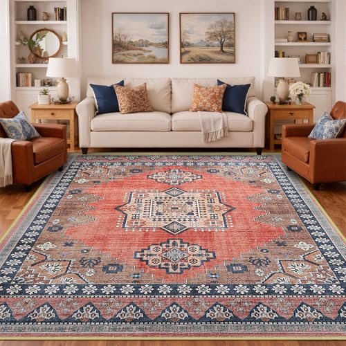 Boho Persian 5x7 Rust Area Rug for Living Room Dining Room Office Bedroom - color: Warm Rust, size: 5 x 7 feet