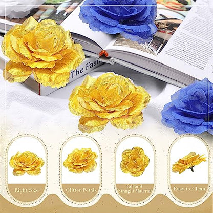 Yunlly 100 Pcs Artificial Flower for Wedding, Blue, Gold - color: Blue, Gold