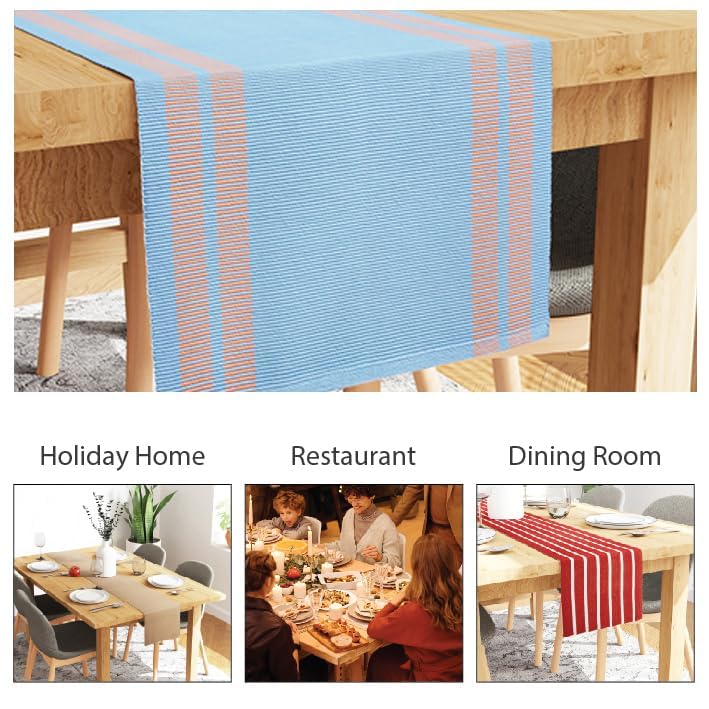 Encasa XO Table Runner, Yarn Dyed Ribbed Cotton 13"x94" - color: Ladder Blue, size: 13x94 in