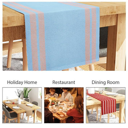 Encasa XO Table Runner, Yarn Dyed Ribbed Cotton 13"x94" - color: Ladder Blue, size: 13x94 in