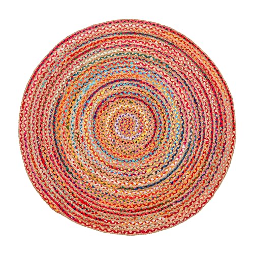 Hausattire Jute Cotton Braided Woven Rug 3 Feet Round - Multi Color - color: Multi Color, size: 3' (Round)
