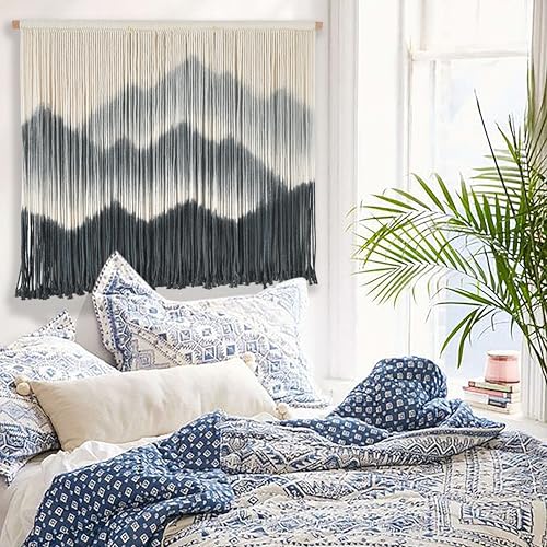 IOWER Macrame Wall Hanging Black Dip Dyed Boho Wall Art 27" W x 19" L - color: black