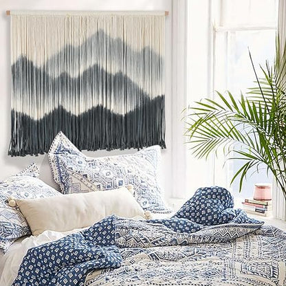 IOWER Macrame Wall Hanging Black Dip Dyed Boho Wall Art 27" W x 19" L - color: black