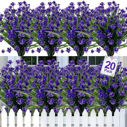 20 Bundles Artificial Flowers for Outdoors, Summer Spring Grass Camellia - color: Purple, size: 20 Bundles