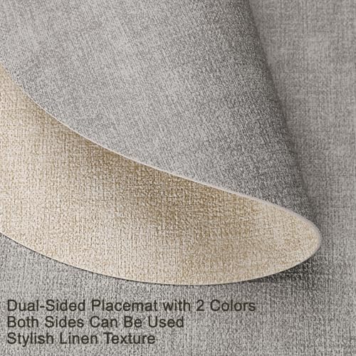 Myir JUN 14" Round Placemats Set of 4, Reversible Dual-Color Place Mats - color: Light Gray Cream-white