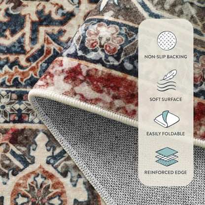 Lahome Oriental Washable Circle Rugs, Non-Slip Round Rug 4ft Ultra-Thin - color: Brick Red, size: 4'(Round)
