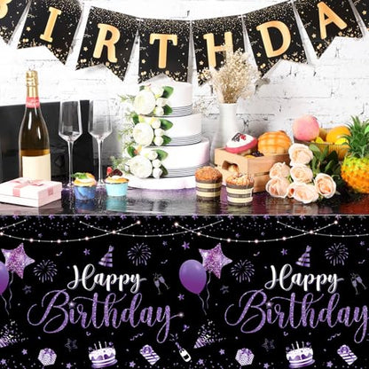Tudomro 3 Pcs Plastic Happy Birthday Party Tablecloths,Black Purple - color: Black Purple