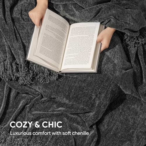 RECYCO Chenille Throw Blanket for Couch, 60" x 80", Dark Gray - color: Dark Gray, size: 60'' X 80''