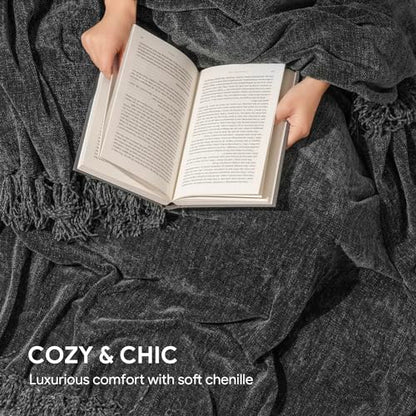 RECYCO Chenille Throw Blanket for Couch, 60" x 80", Dark Gray - color: Dark Gray, size: 60'' X 80''